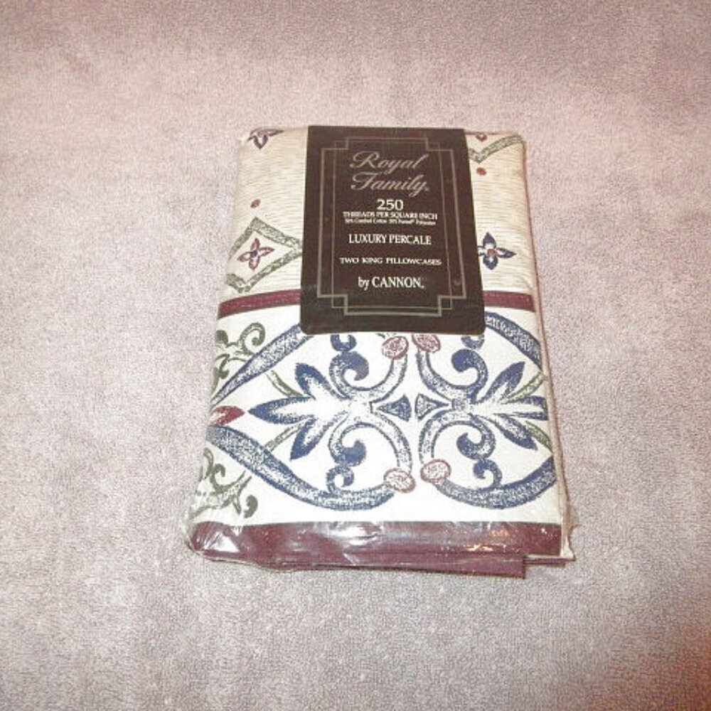 Vtg Cannon Royal Family Pillowcases King Set Of 2 Cotton Percale Devonshire NEW